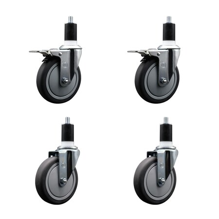 Service Caster 5'' Thermoplastic Rubber Swivel 1-1/2'' Expanding Stem Caster Set 2 Total Lock Brakes, 4PK SCC-EXTTL20S514-TPRB-2-S-2-112